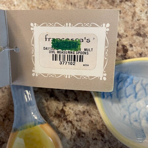 Francescas Owl Measuring Spoons - Ceramic Colorful Owls w/ Measurement Print NWT - Picture 5 of 8
